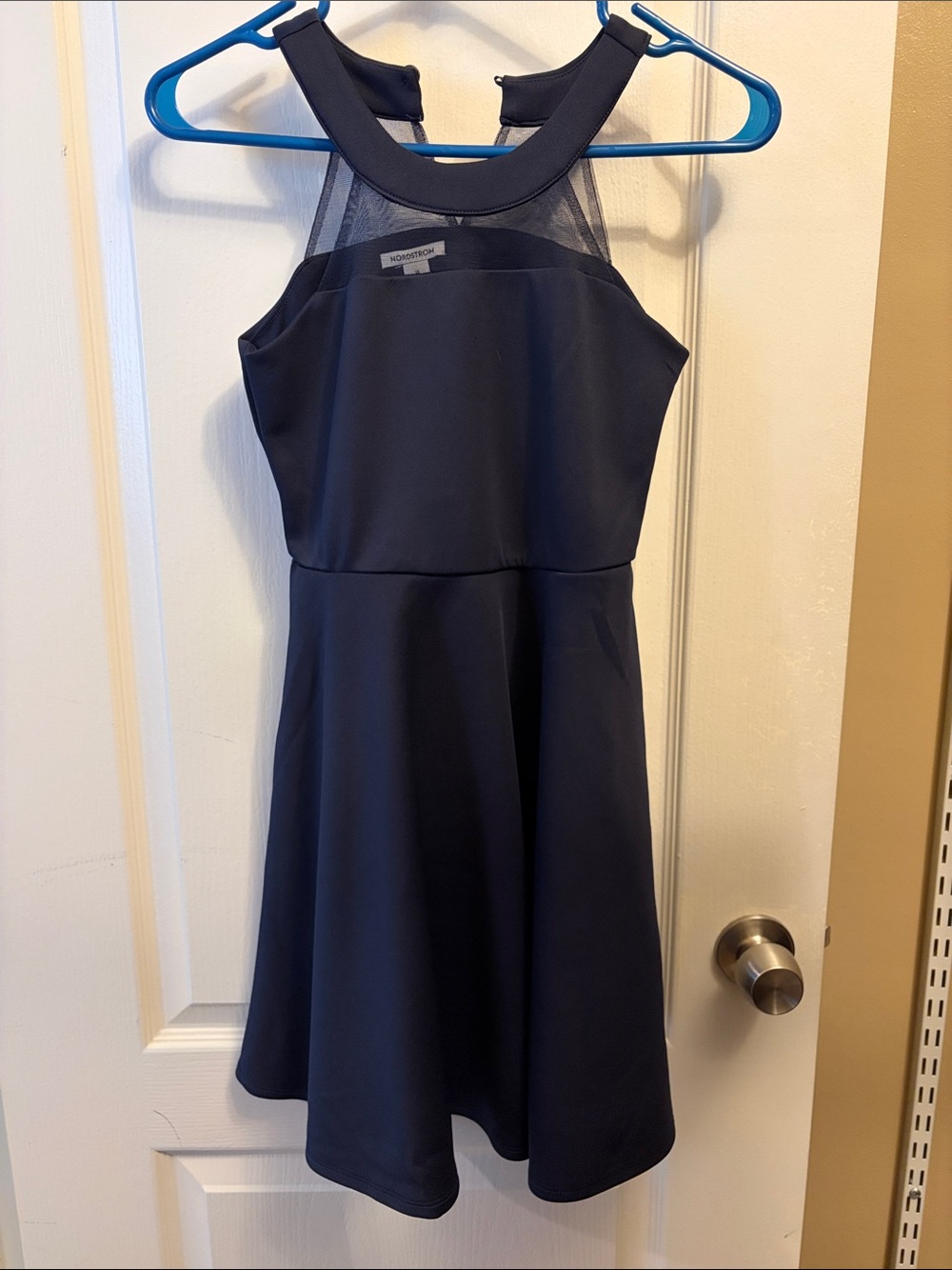 Nordstrom Navy Mesh Yoke Fit-and-Flare Mini Dress